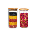 custom size logo food grade large glass storage jars with bamboo lid cork stopper for tea dry herb saffron SJ-08B